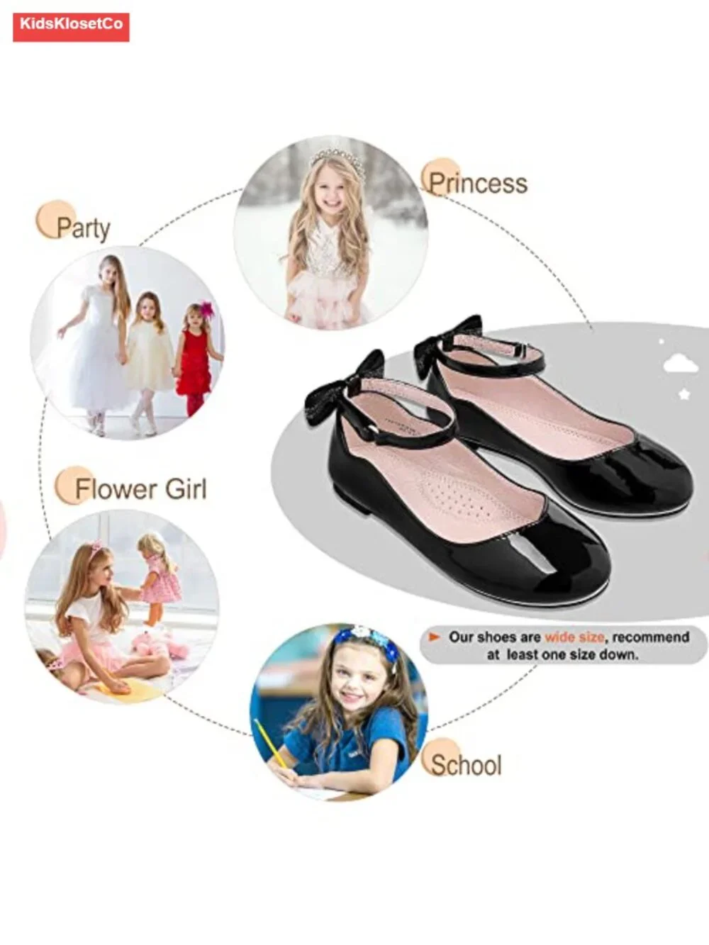 Girls Mary Jane Flats Bow Ankle Strap School Party Shoes